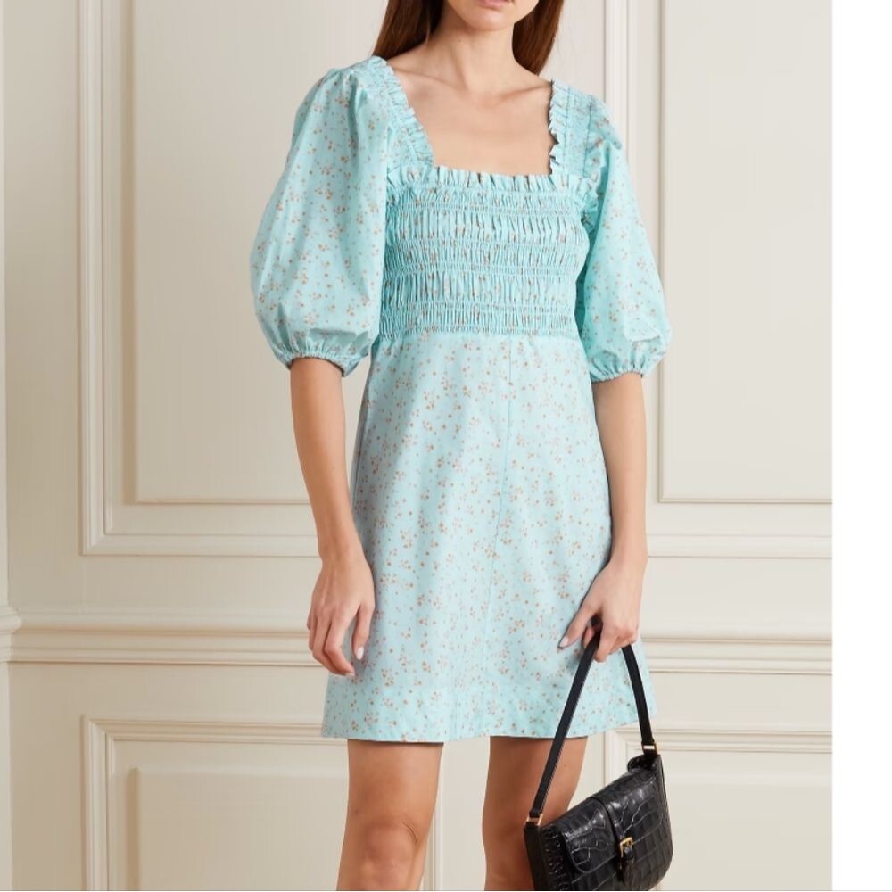 Ganni Printed Cotton Poplin Mini Dress